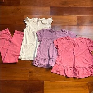 Lot of 3 tops and 1 legging Primary size 8-9 tops, leggings size 10